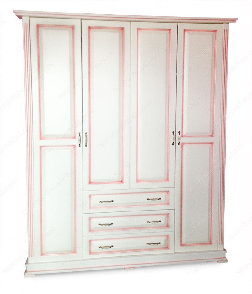 Шкаф четырехстворчатый со встроеннным комодом (розовая патина) из серии 